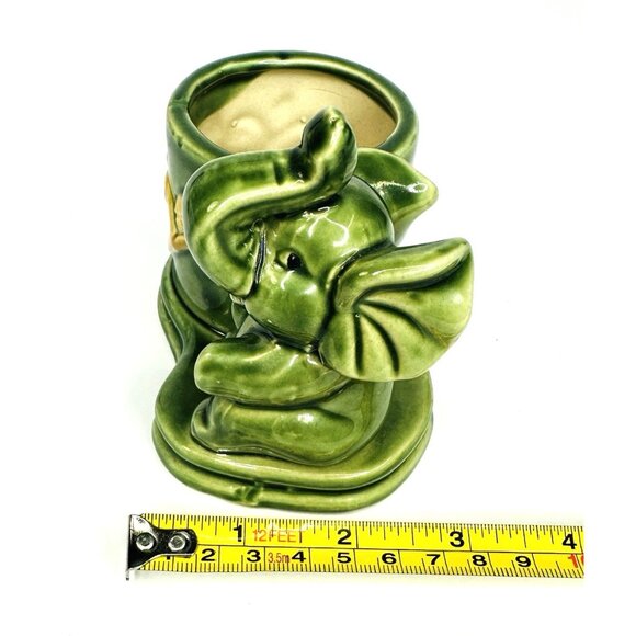 Vintage Baby Elephant Planter Small Trunk Up Ceramic Green Pink Yellow 4x3x4” - Picture 9 of 10